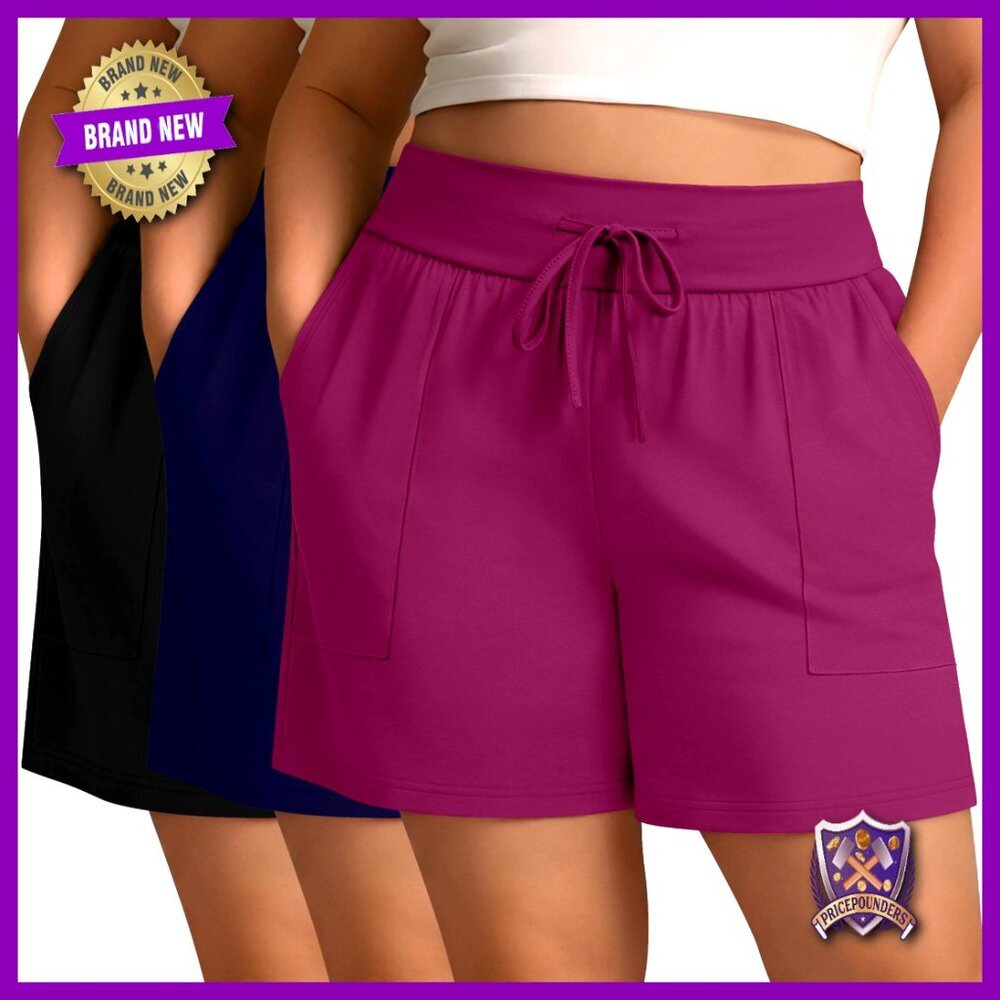 3 Pack Plus Size Drawstring Sweat Shorts with Pockets, Loose Lounge Athletic